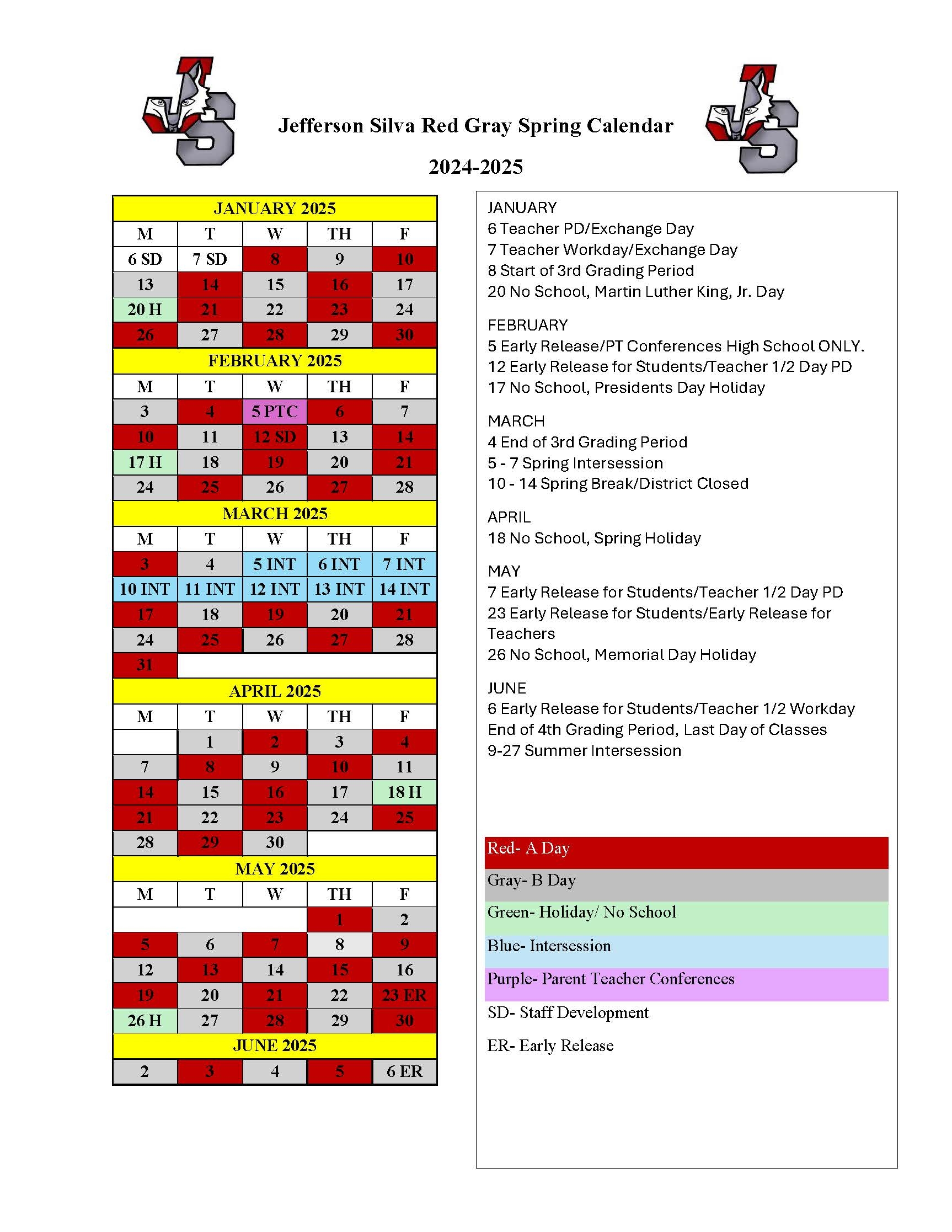 Bell Schedule And Calendar Jefferson High School