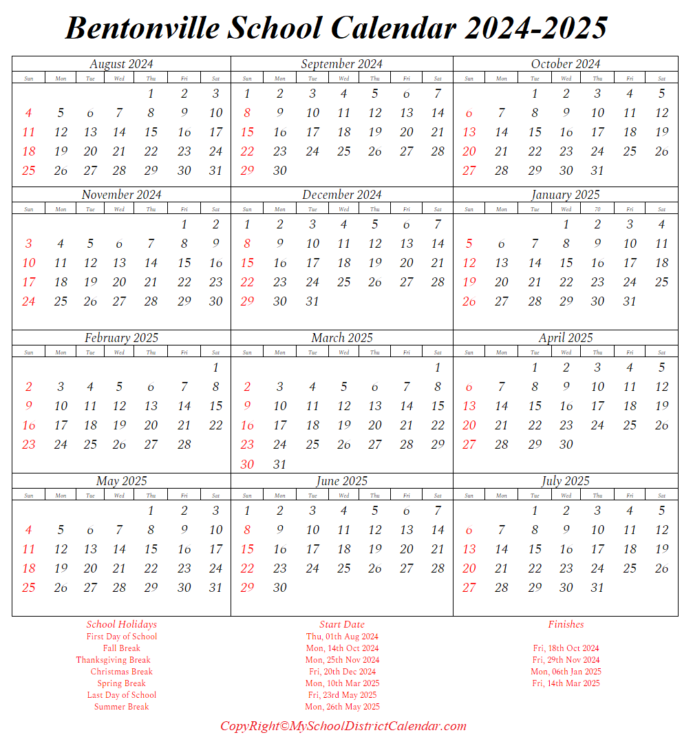 Bentonville School Calendar 2024 2025 With Holidays