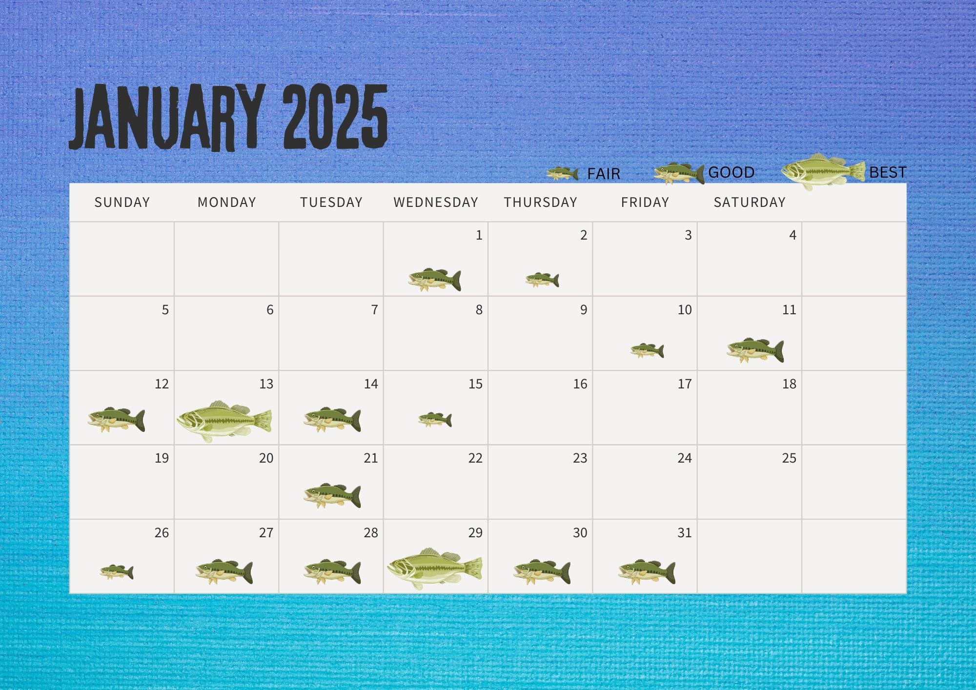 Best Fishing Days 2025 Calendar Digital Download Only Etsy