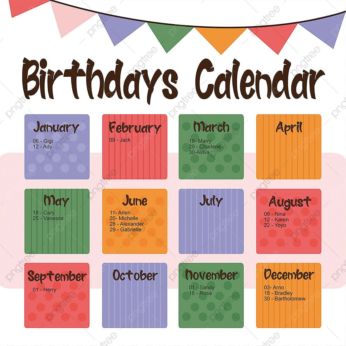 Colorful Birthday Calendar Landscape