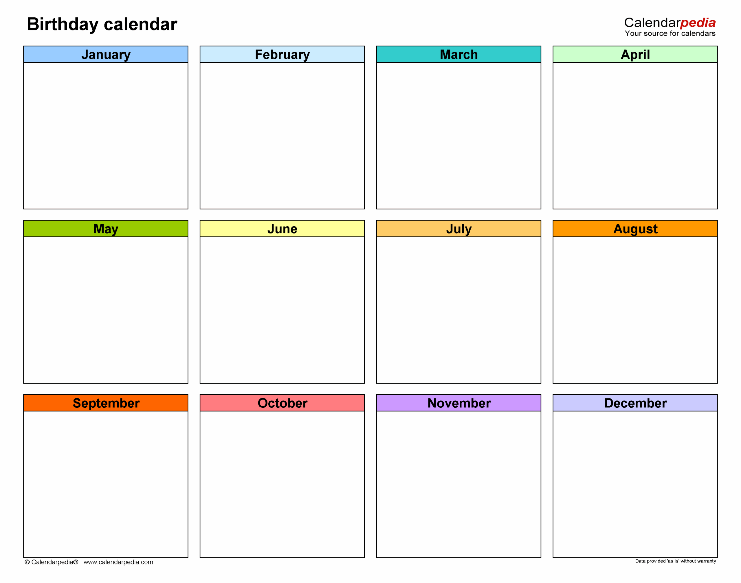 Birthday Calendars Free Printable PDF Templates