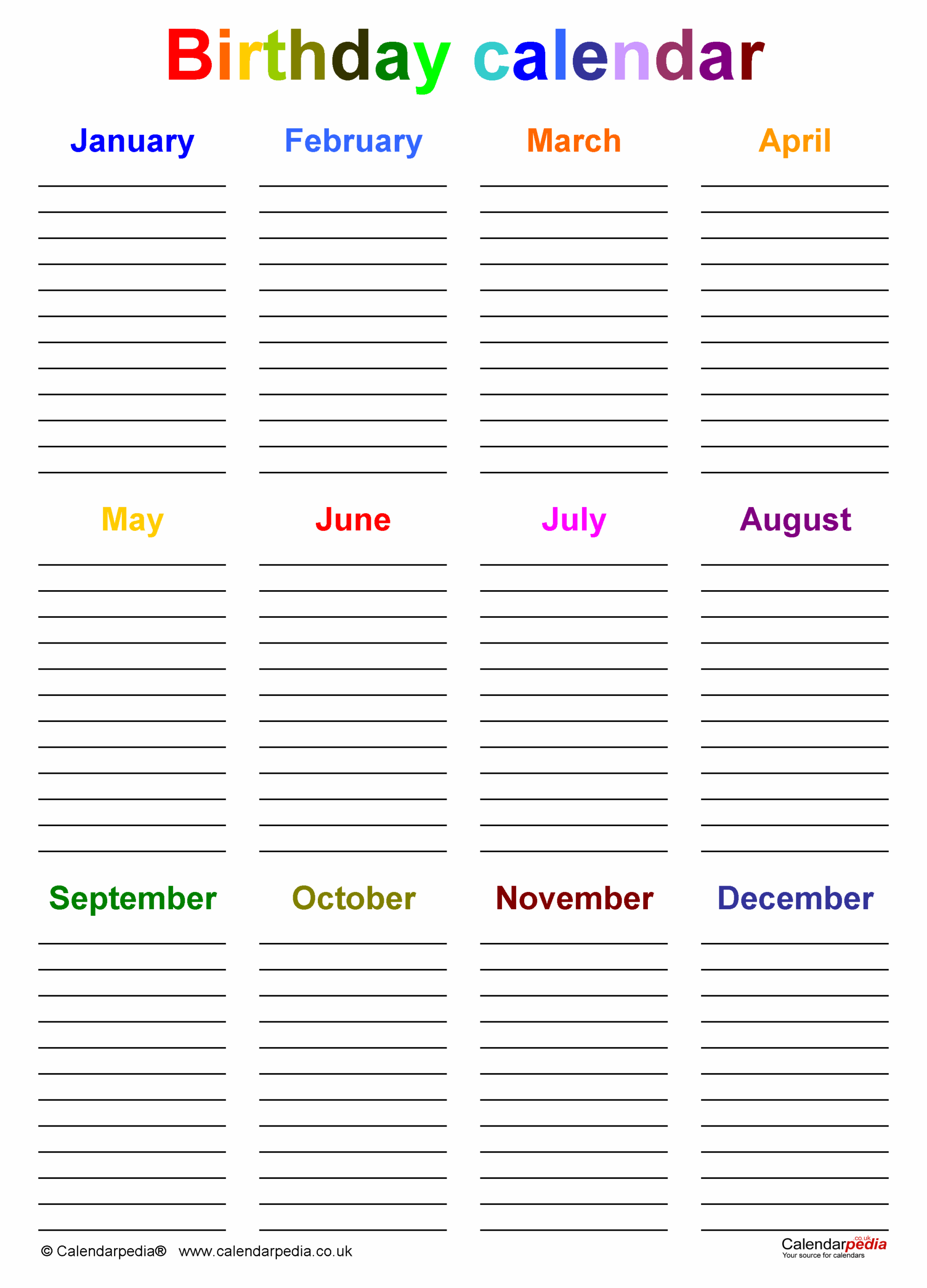 Birthday Calendars In PDF Format