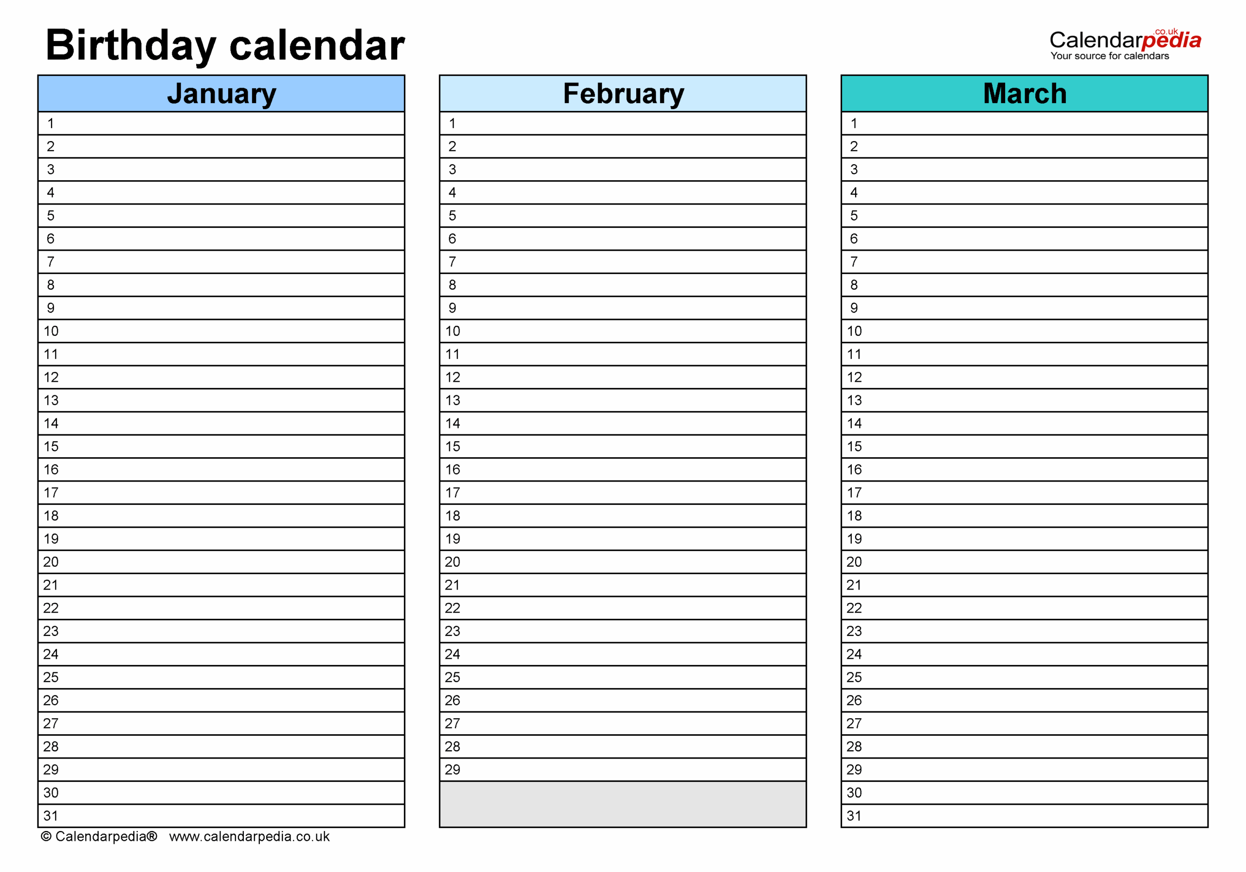 Birthday Calendars In PDF Format