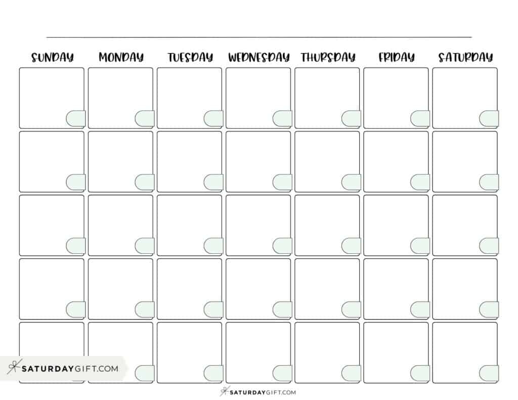 Blank Calendar Templates 29 Cute Free Printables SaturdayGift
