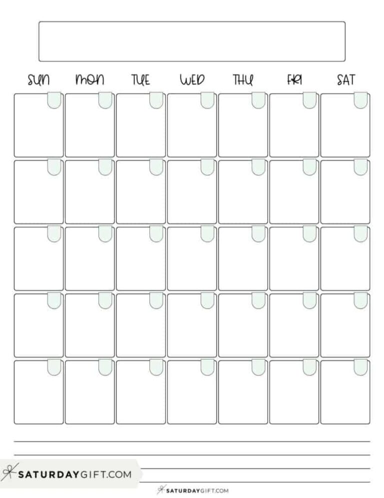 Blank Calendar Templates 29 Cute Free Printables SaturdayGift