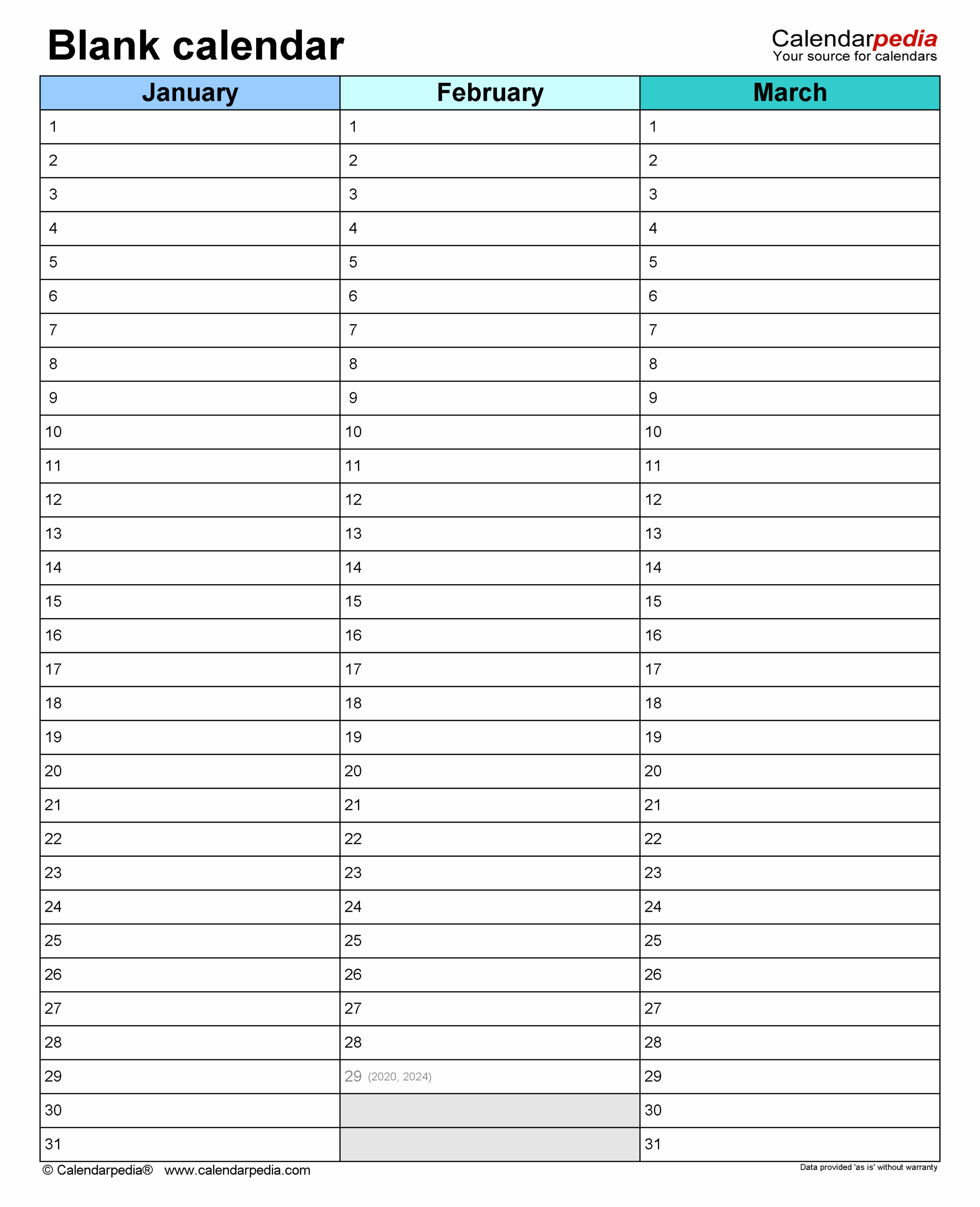 Blank Calendar Portrait Two Pages