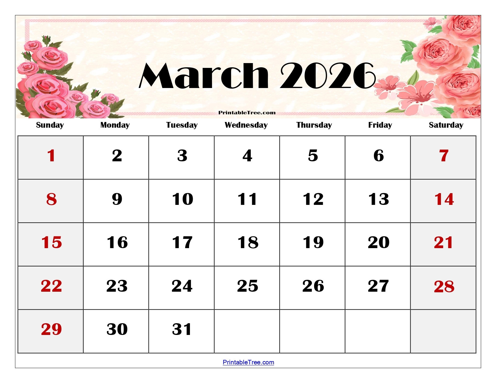 Blank March 2026 Calendar Printable PDF Templates Blank March 2026 Calendar Printable PDF Templates