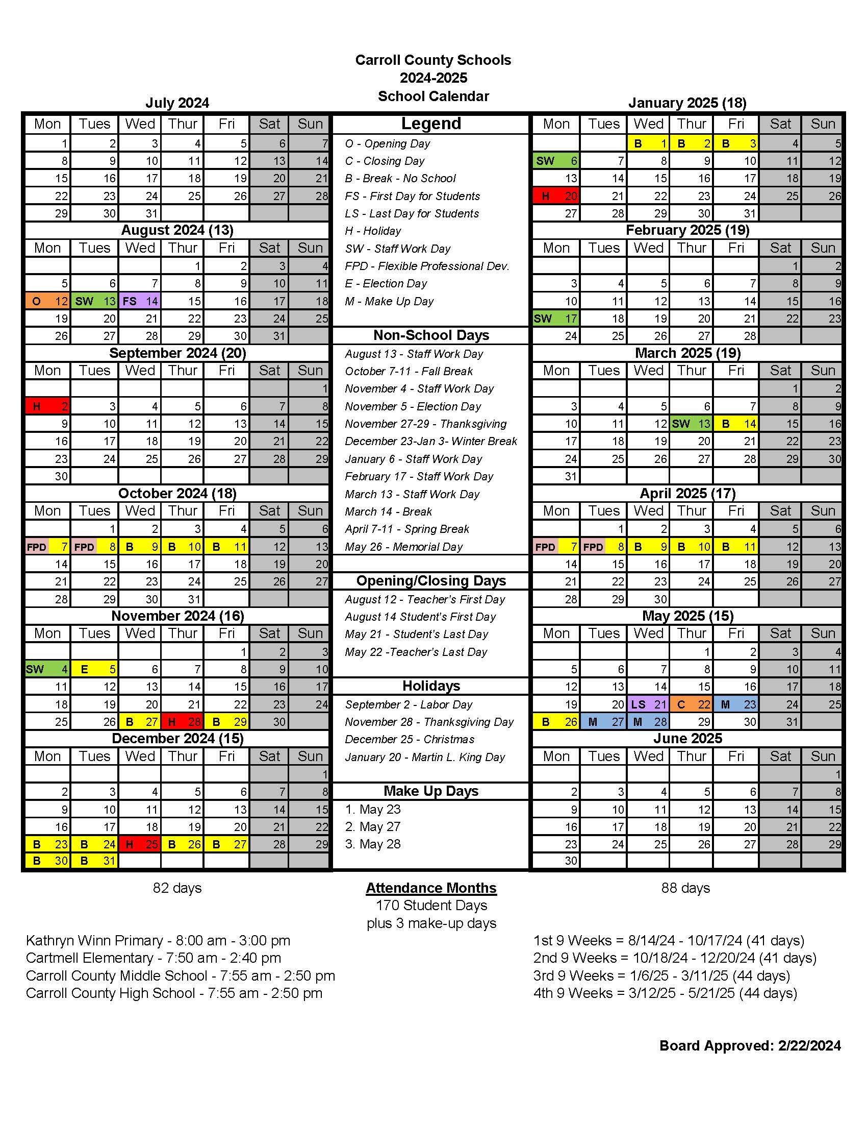 Board Sets 2024 2025 Calendar Carroll County Schools