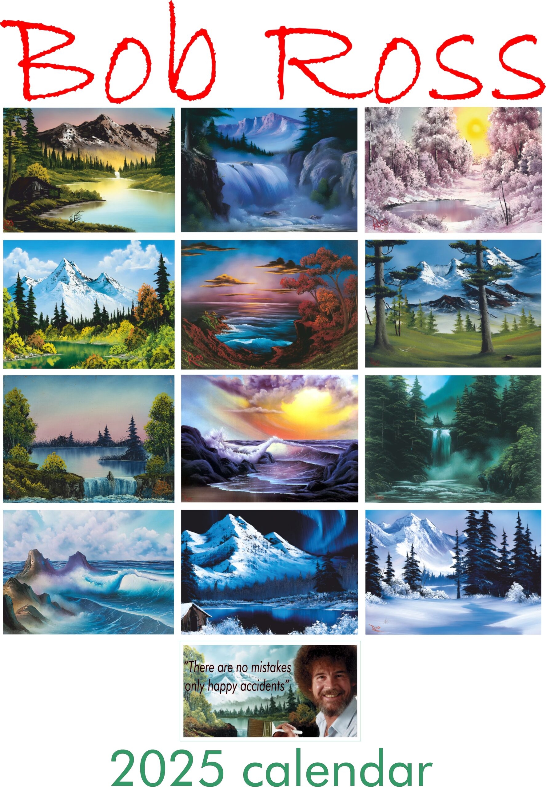 Bob Ross 2025 Wall Calendar Dull Kev