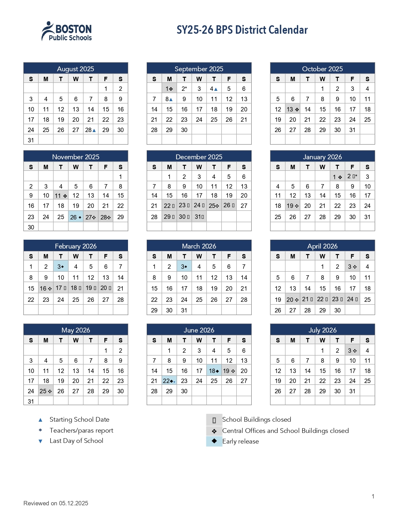 Boston Public Schools Calendar 25 26 Revised PDF EduCounty