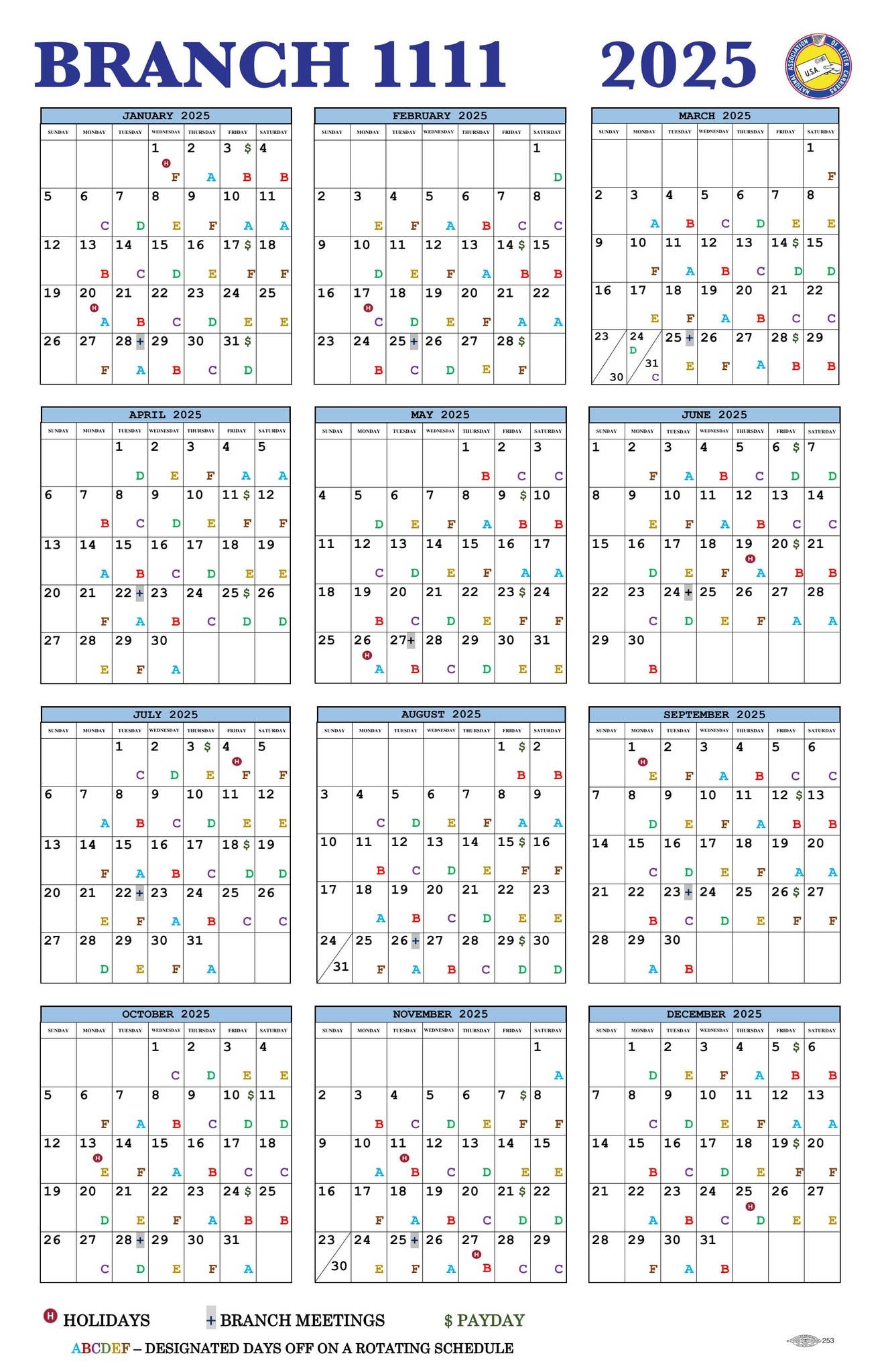 USPS payroll calendar 2025