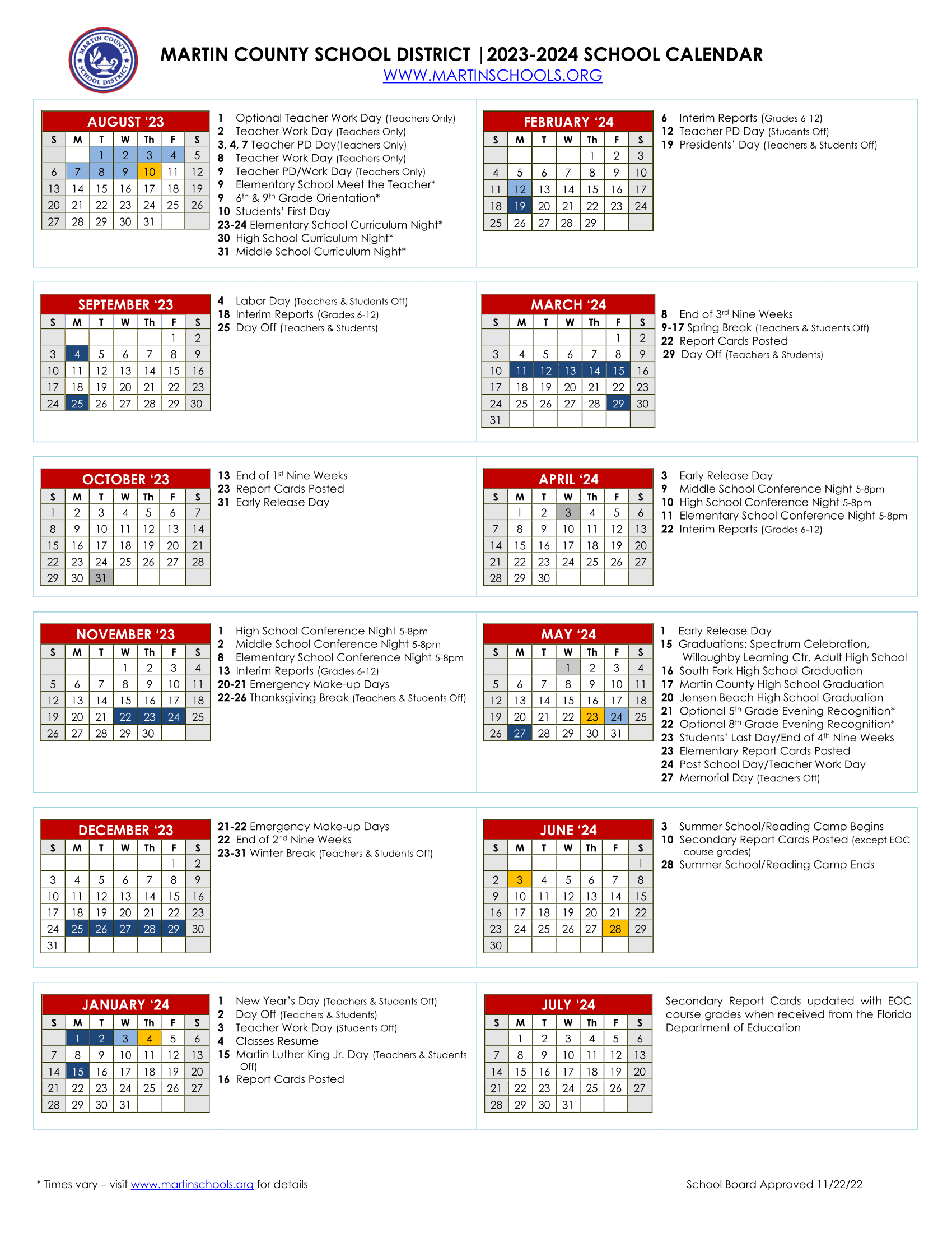 Broward County Calendar 24 25
