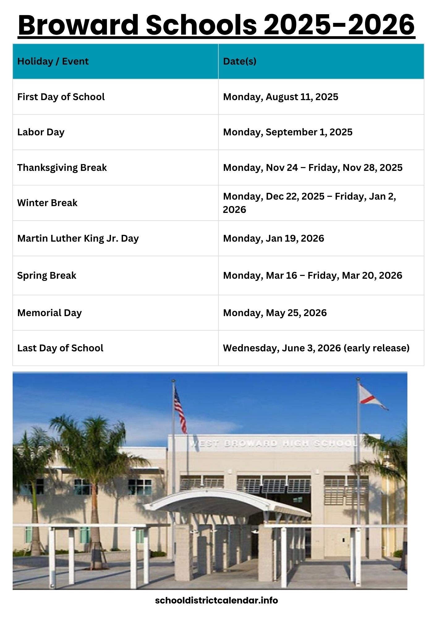 Broward Schools Calendar With Holidays 2025 2026