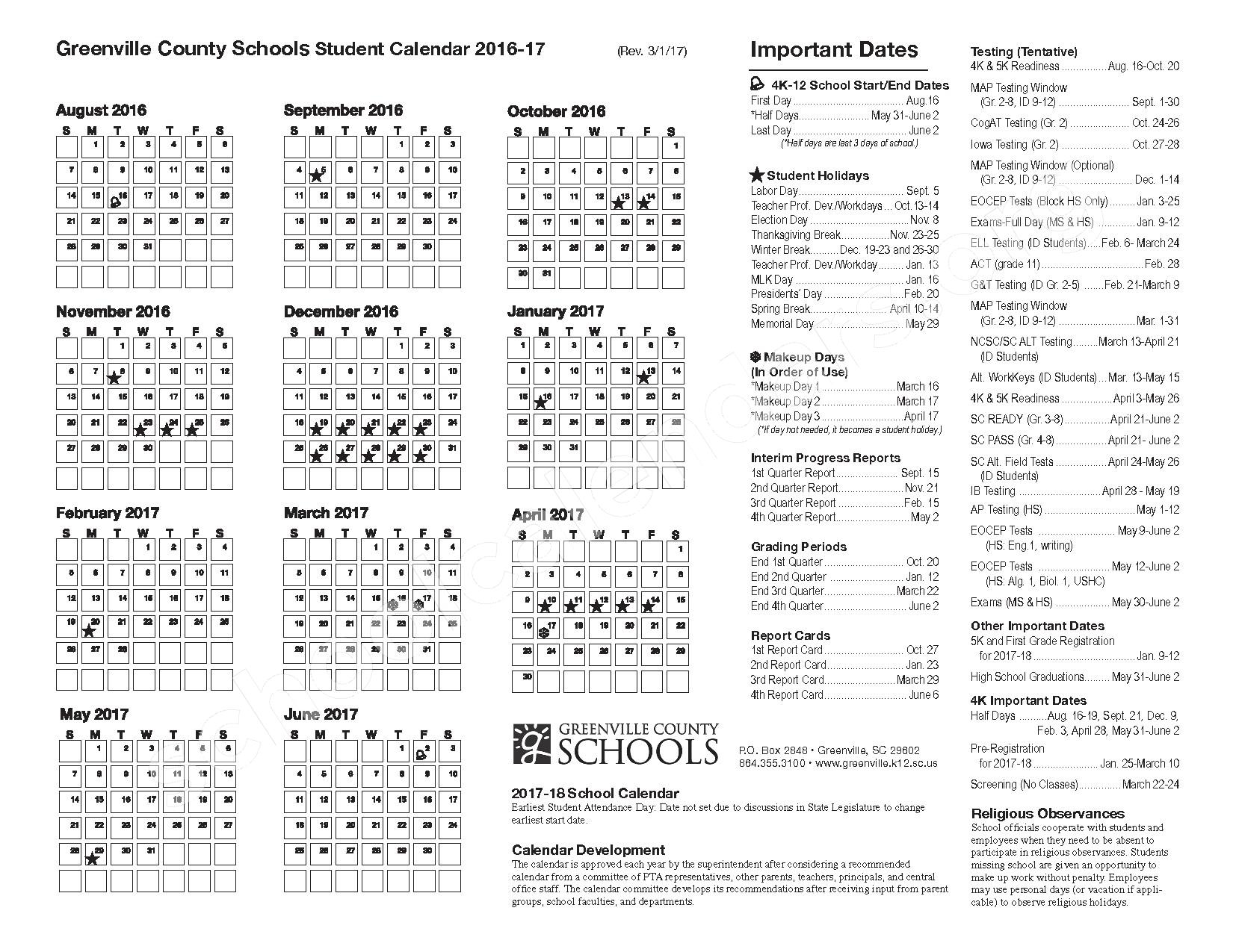 Bryson Elementary School Calendars Simpsonville SC