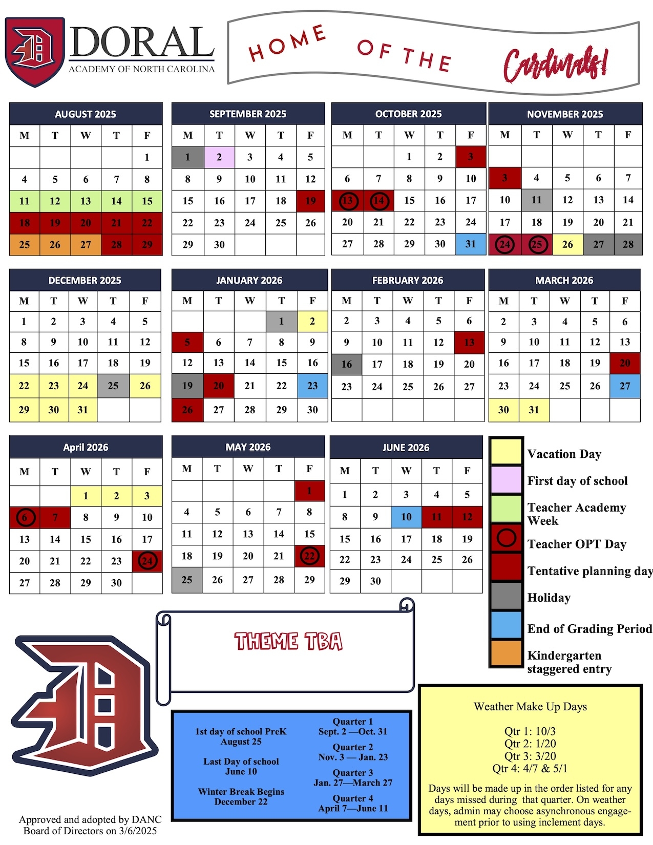 Calendar 2025 2026 Calendars Doral Academy Of North Carolina