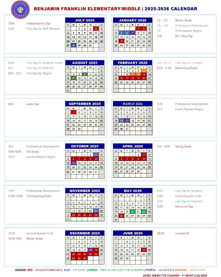 Calendar Benjamin Franklin Bears
