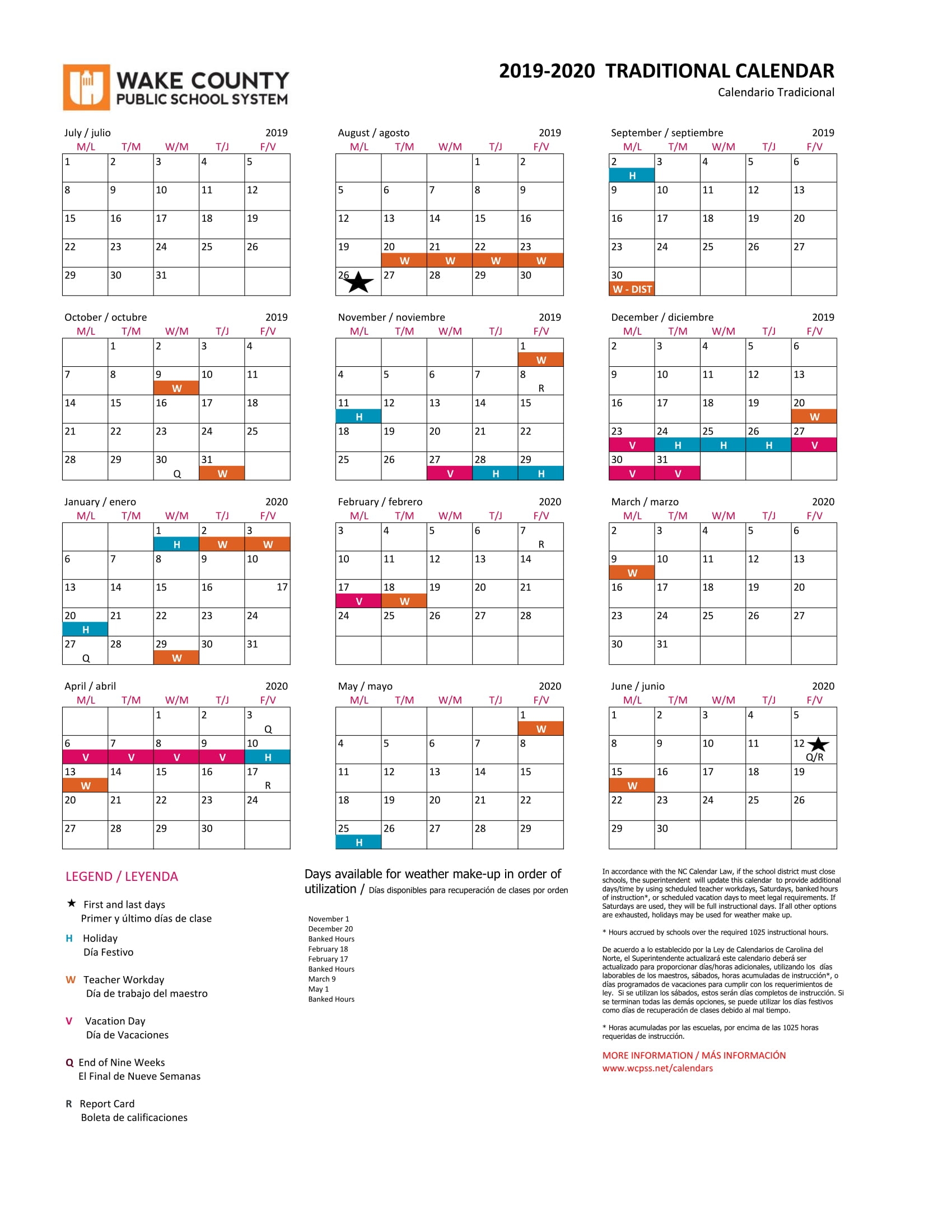 wake county schools calendar