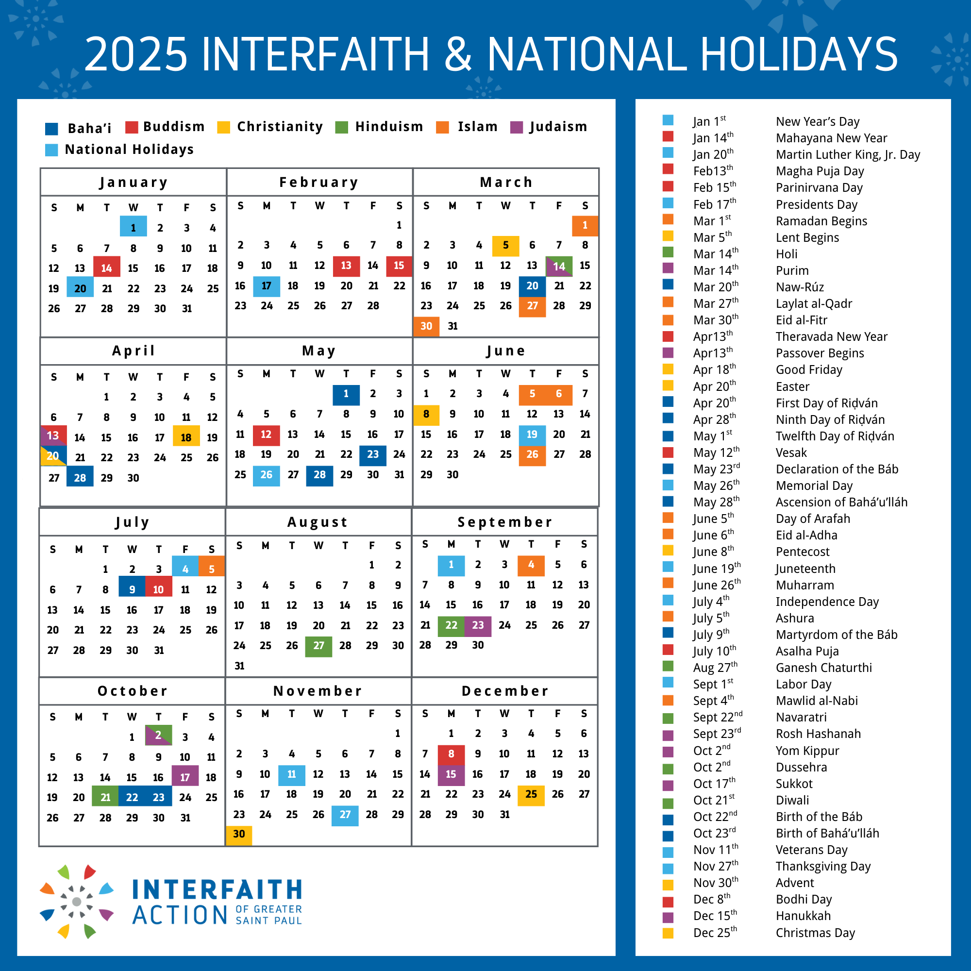 Calendar Interfaith Action