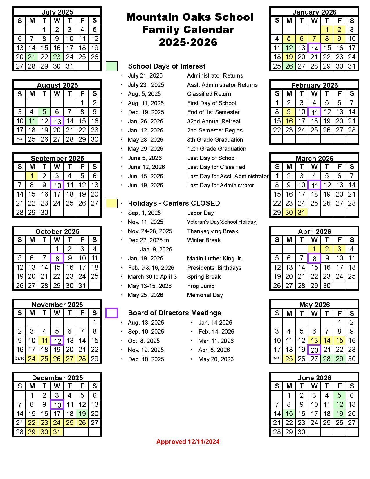 Calendars About Us Mountain Oaks School