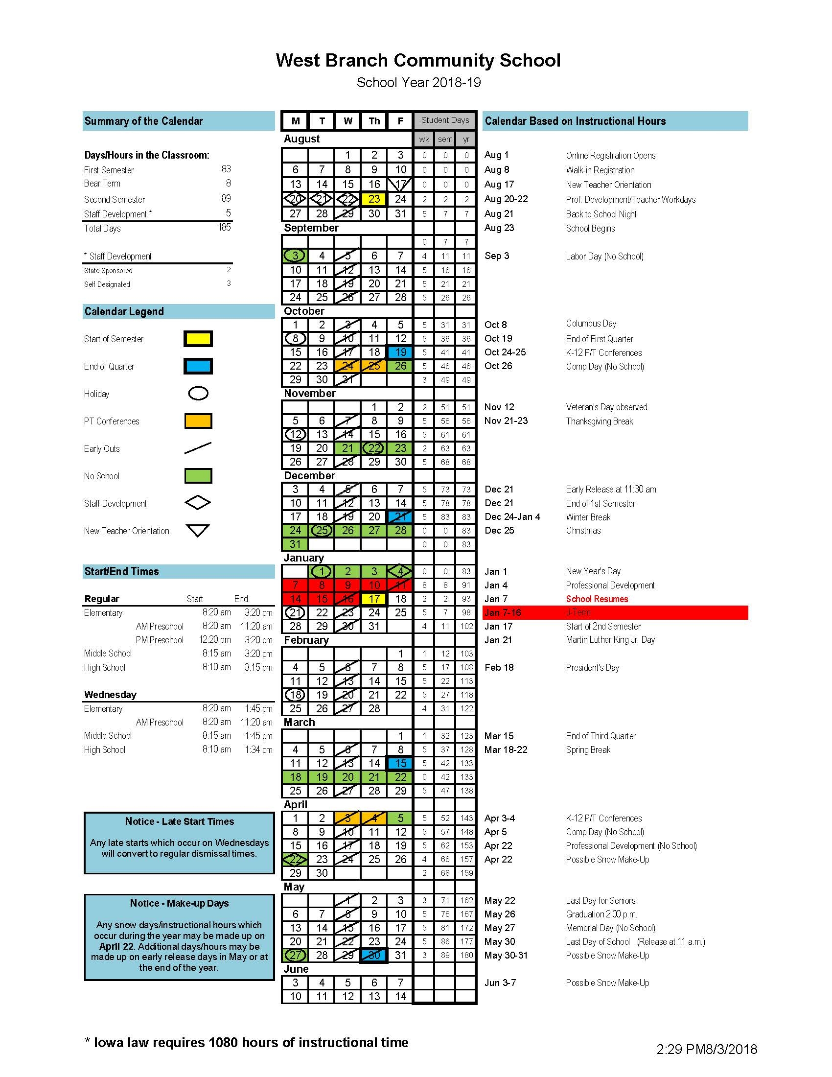 Calendars And Essential Dates West Branch Community School District Calendars And Essential Dates West Branch Community School District