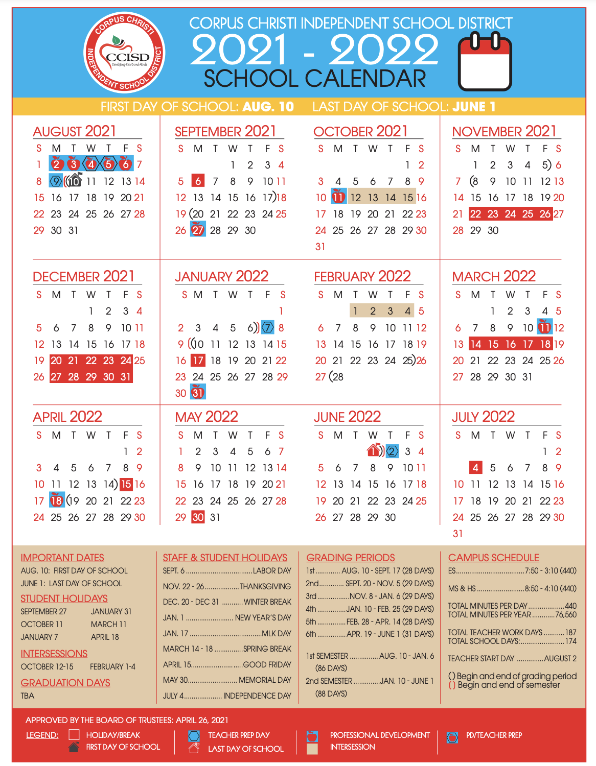 CCISD 2021 22 Calendar The Texan Times