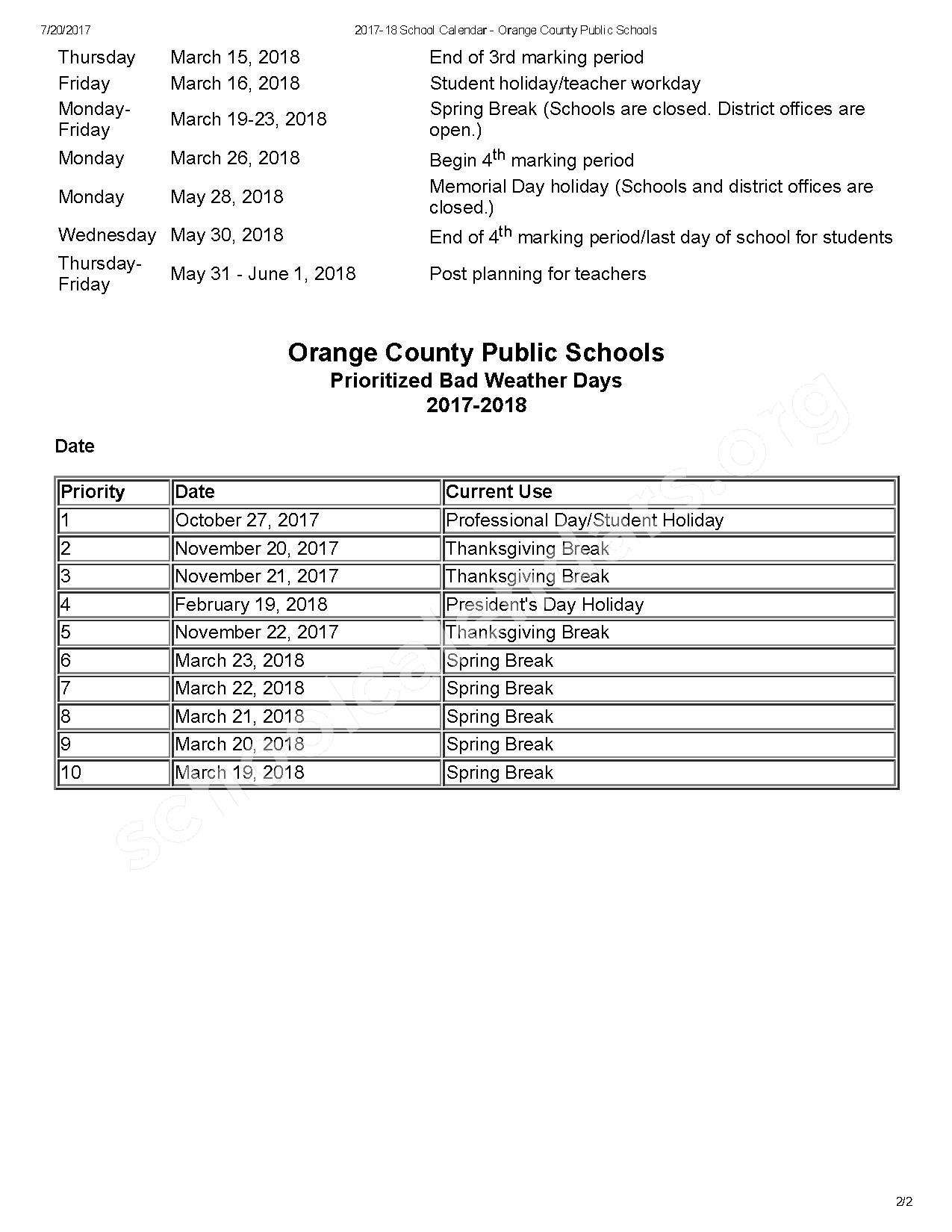 orange county public schools calendar