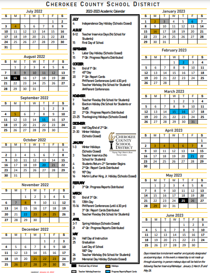 Cherokee County Ga Calendar Printable Alphabet Charts