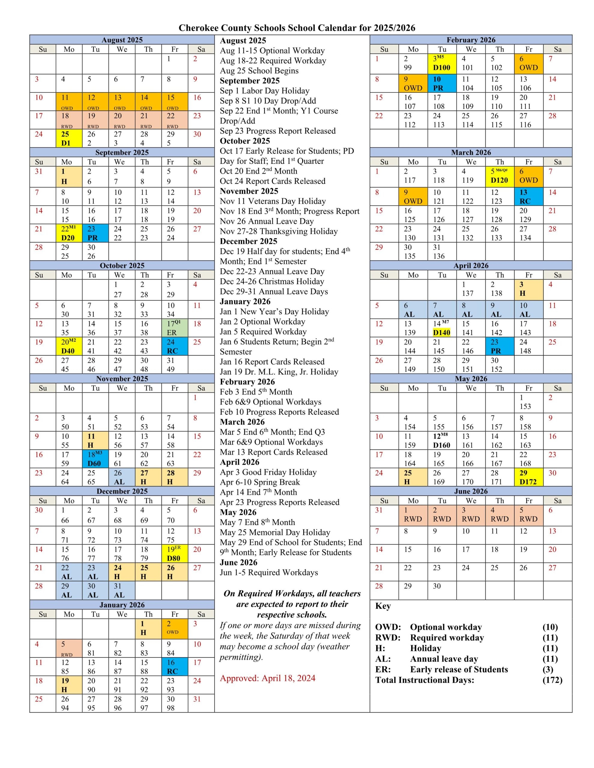 cherokee county schools calendar