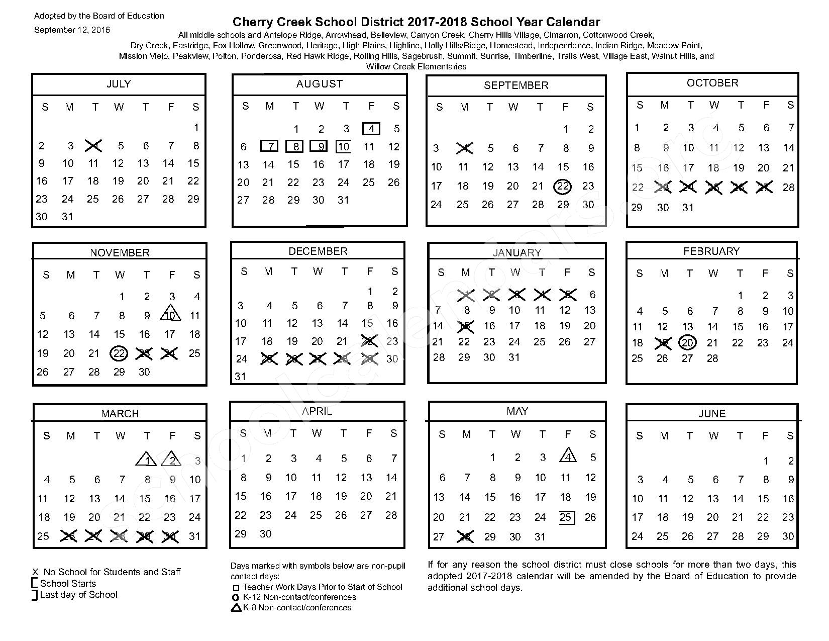 Cherry Creek District Calendar