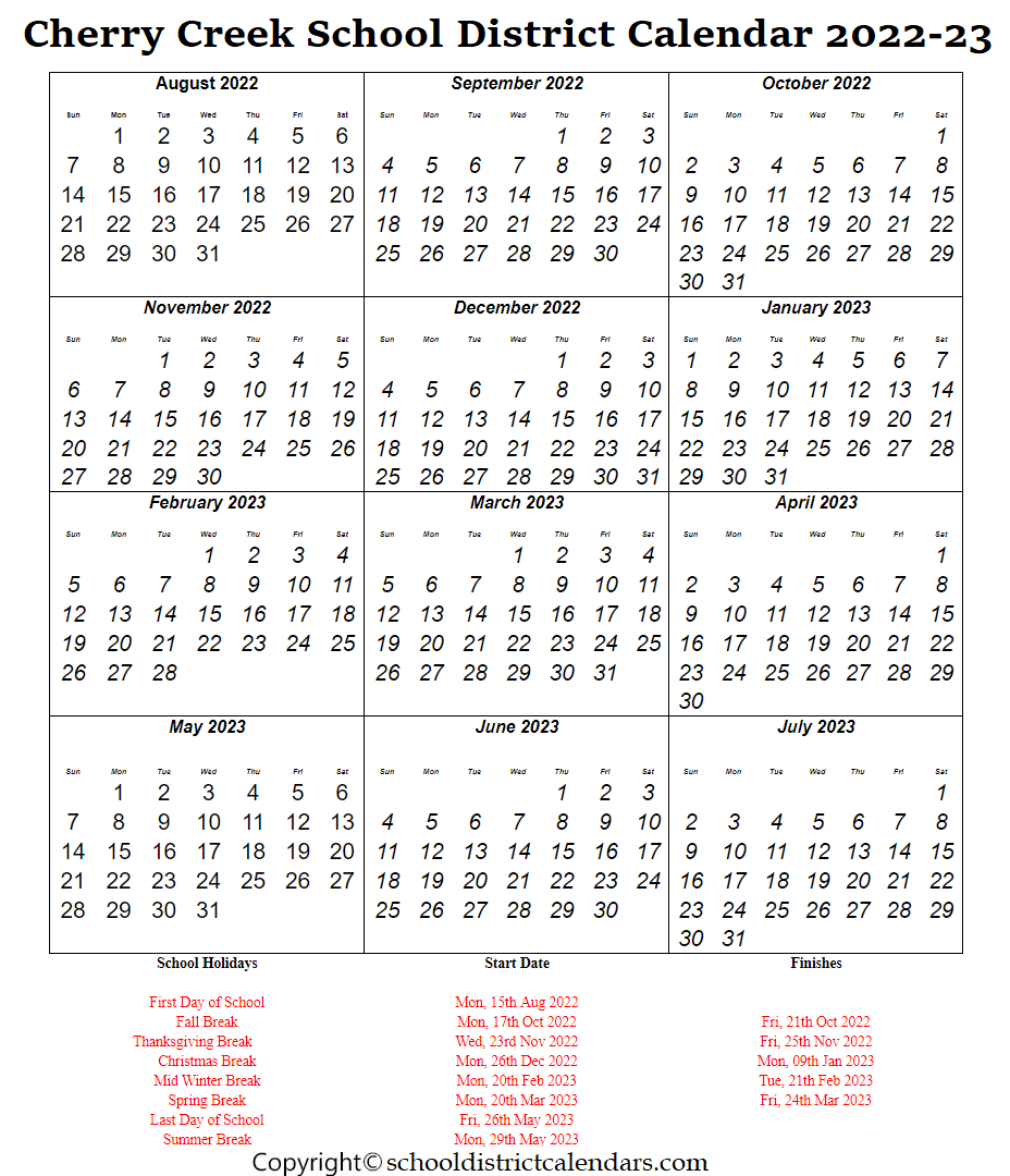 Cherry Creek District Calendar