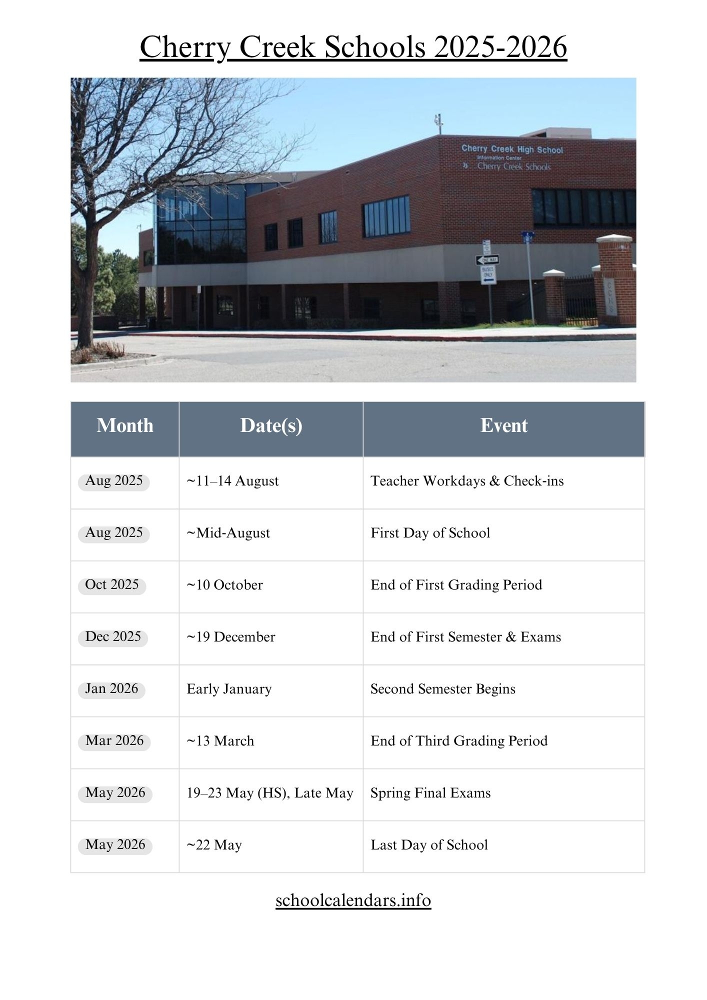 Cherry Creek Schools Calendar 2025 Dates