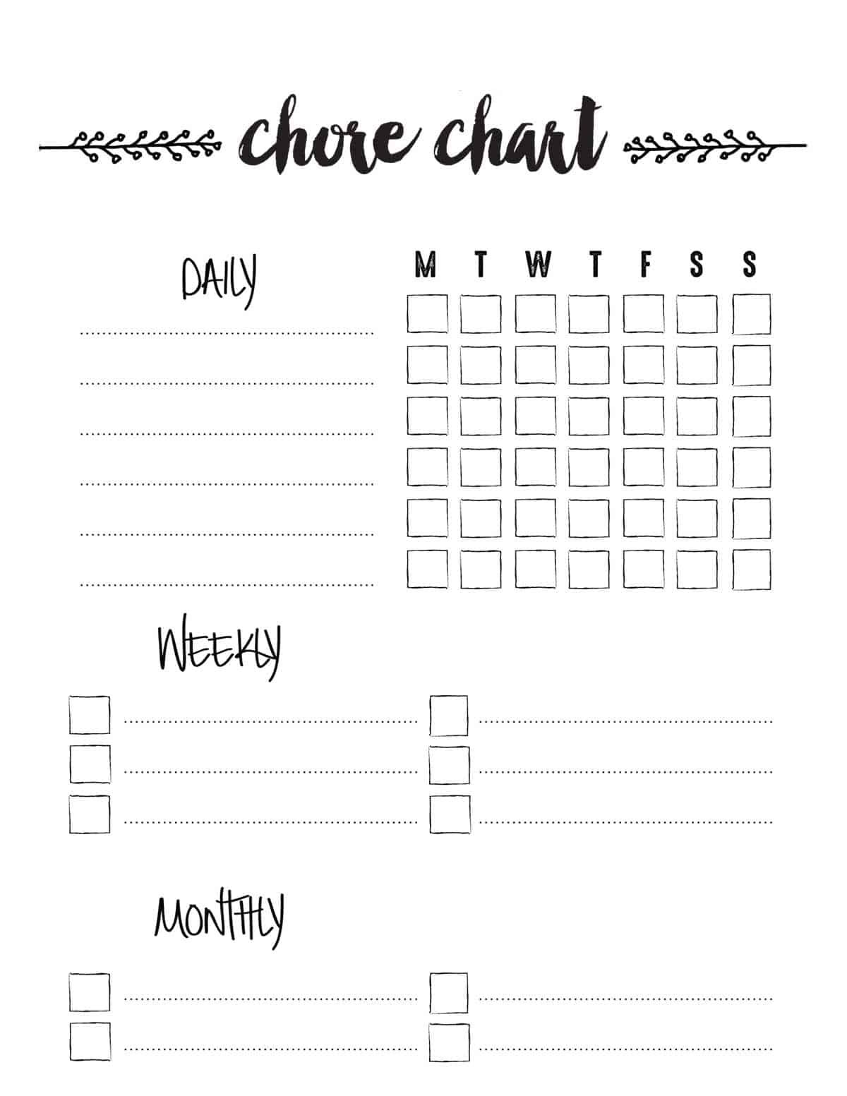 printable chore chart template