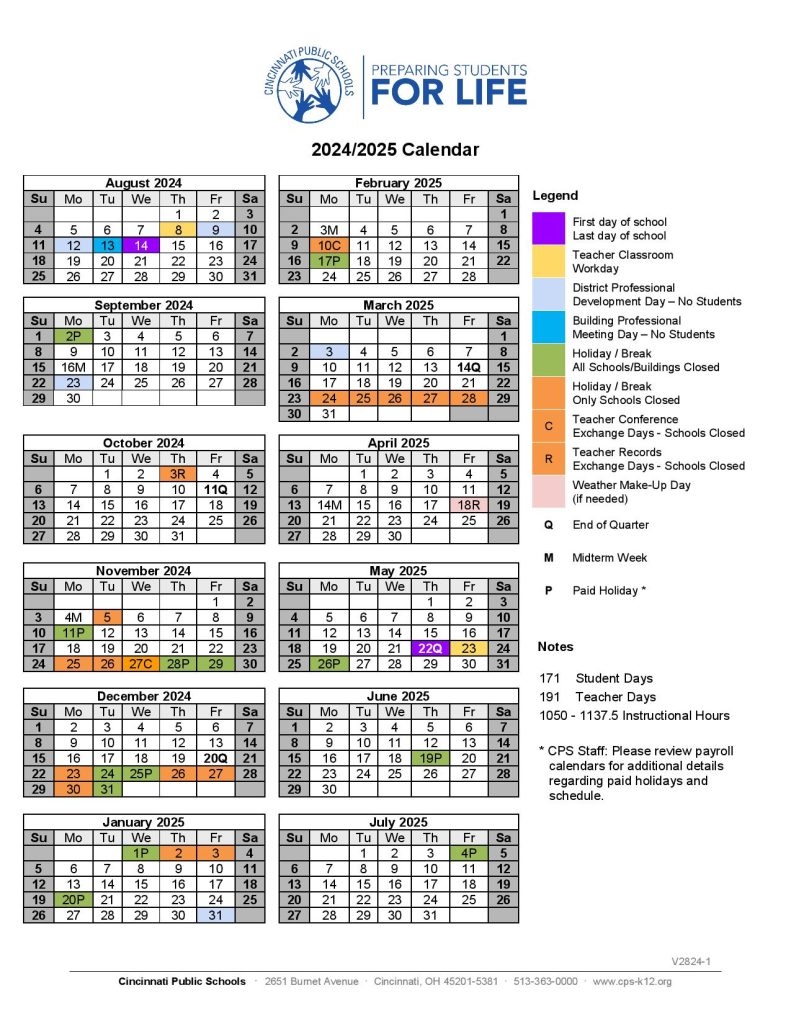 Cincinnati Public Schools Calendar 2025 2026 Printable