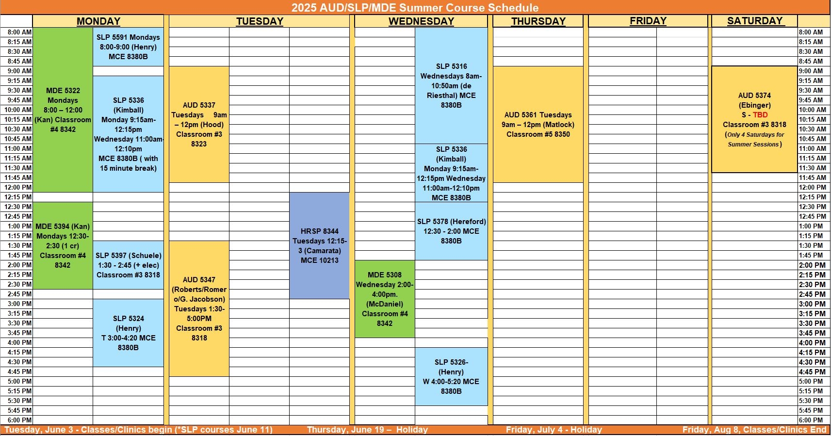 Class Schedules Hearing And Speech Sciences Vanderbilt University