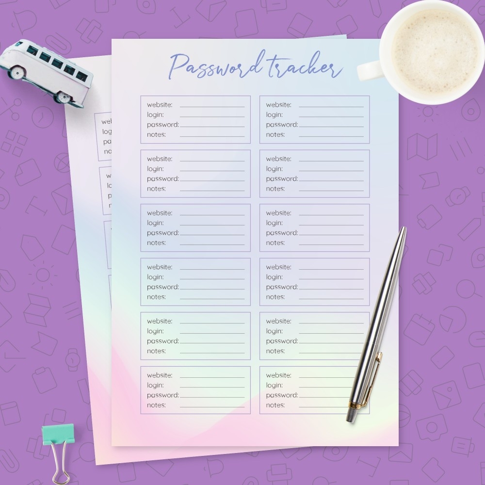 Colorful Password Tracker Template Template Printable PDF