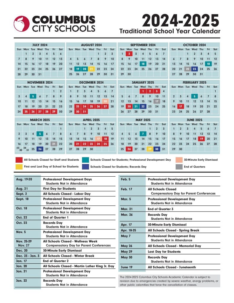 columbus city schools calendar