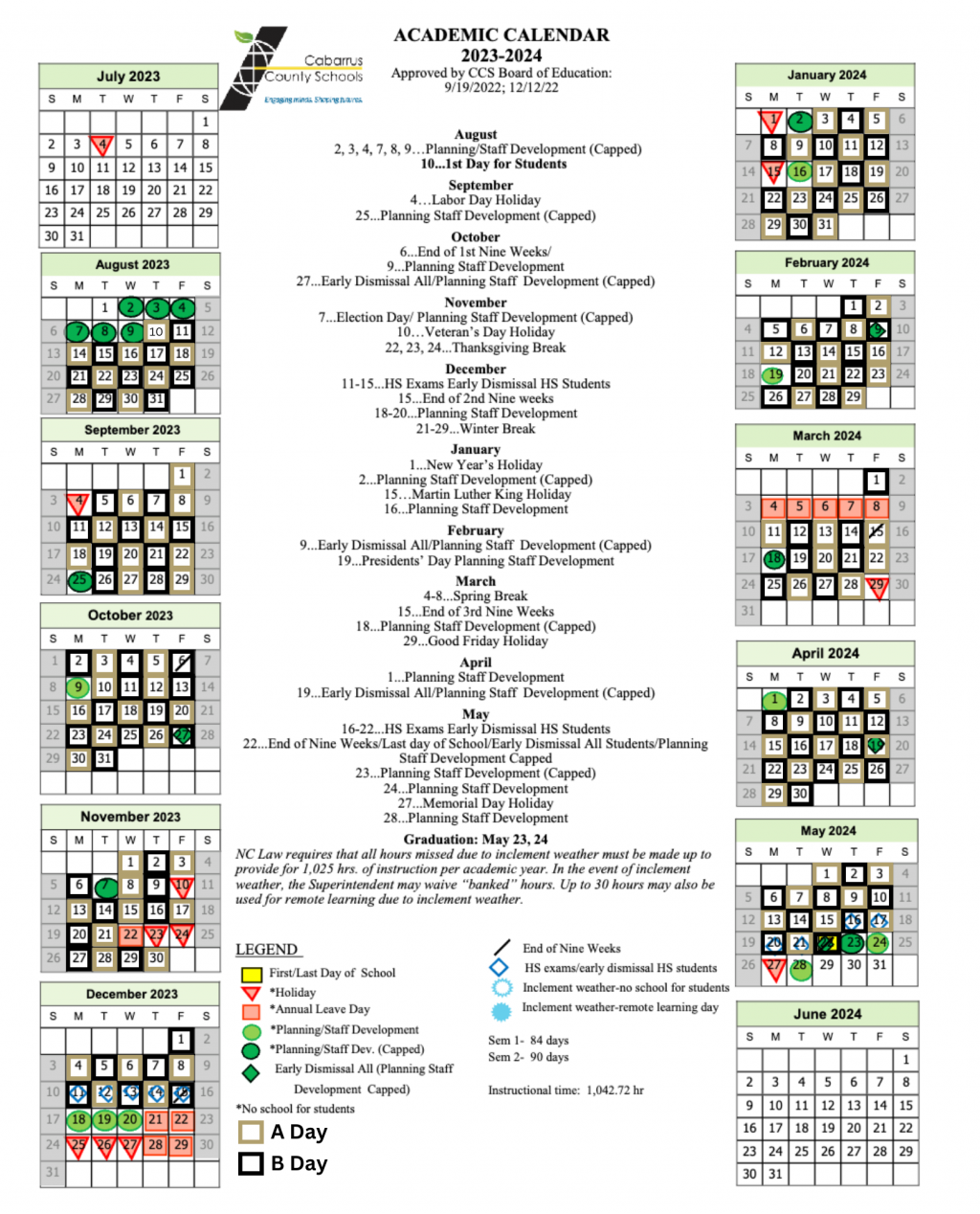 Concord High School A Day B Day Calendar