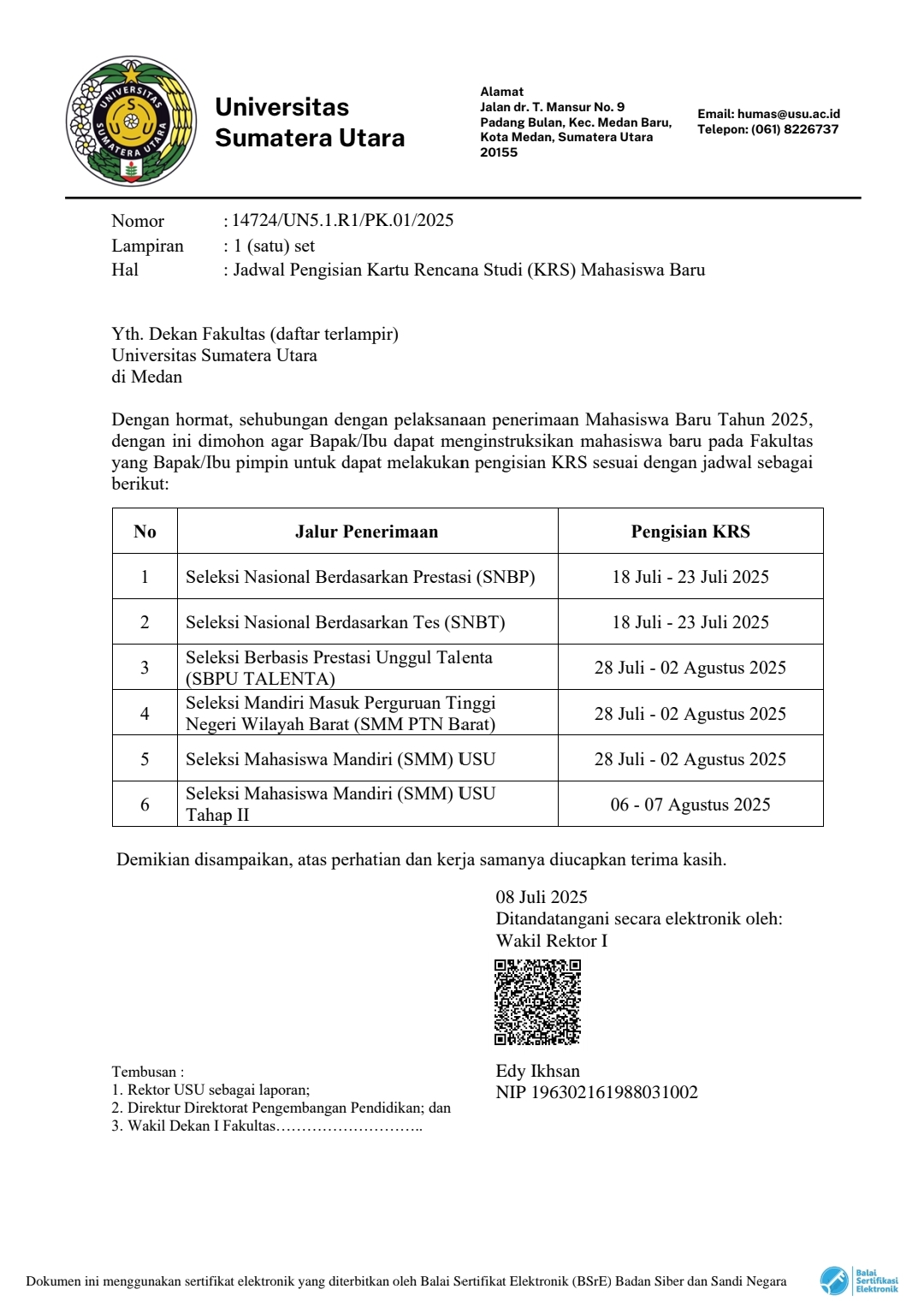 Course Registration Schedule Announcement For New Students Of Usu Faculty Of Agriculture 2025 Faculty Of Agriculture Universitas Sumatera Utara