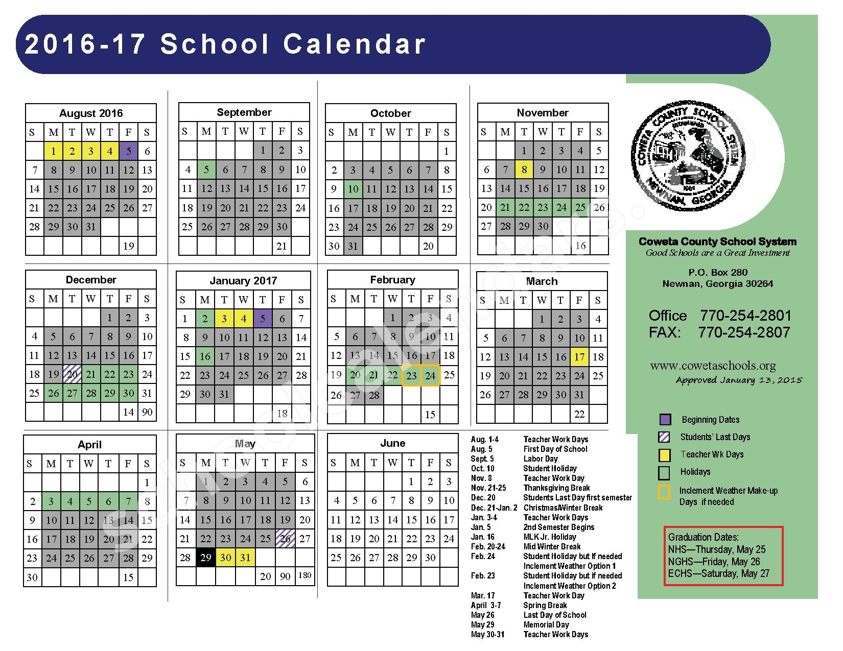 Coweta County School System Calendars Newnan GA