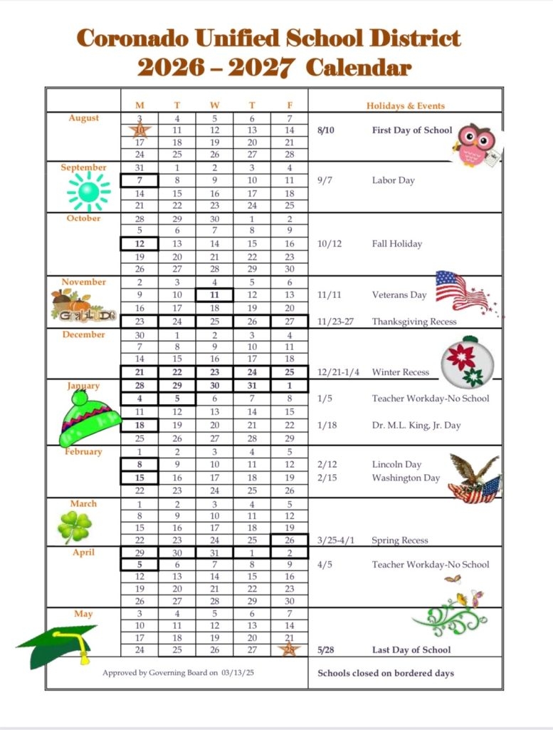 CUSD Adopts New School Calendar First Day Of School To Be Monday August 18 Coronado Times