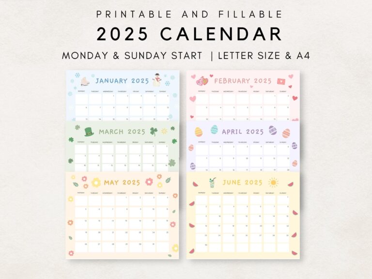 Cute 2025 Calendar Printable Monthly Calendar 2025 2025 Planner Monthly Planner 2025 Aesthetic Calendar Editable Calendar Etsy