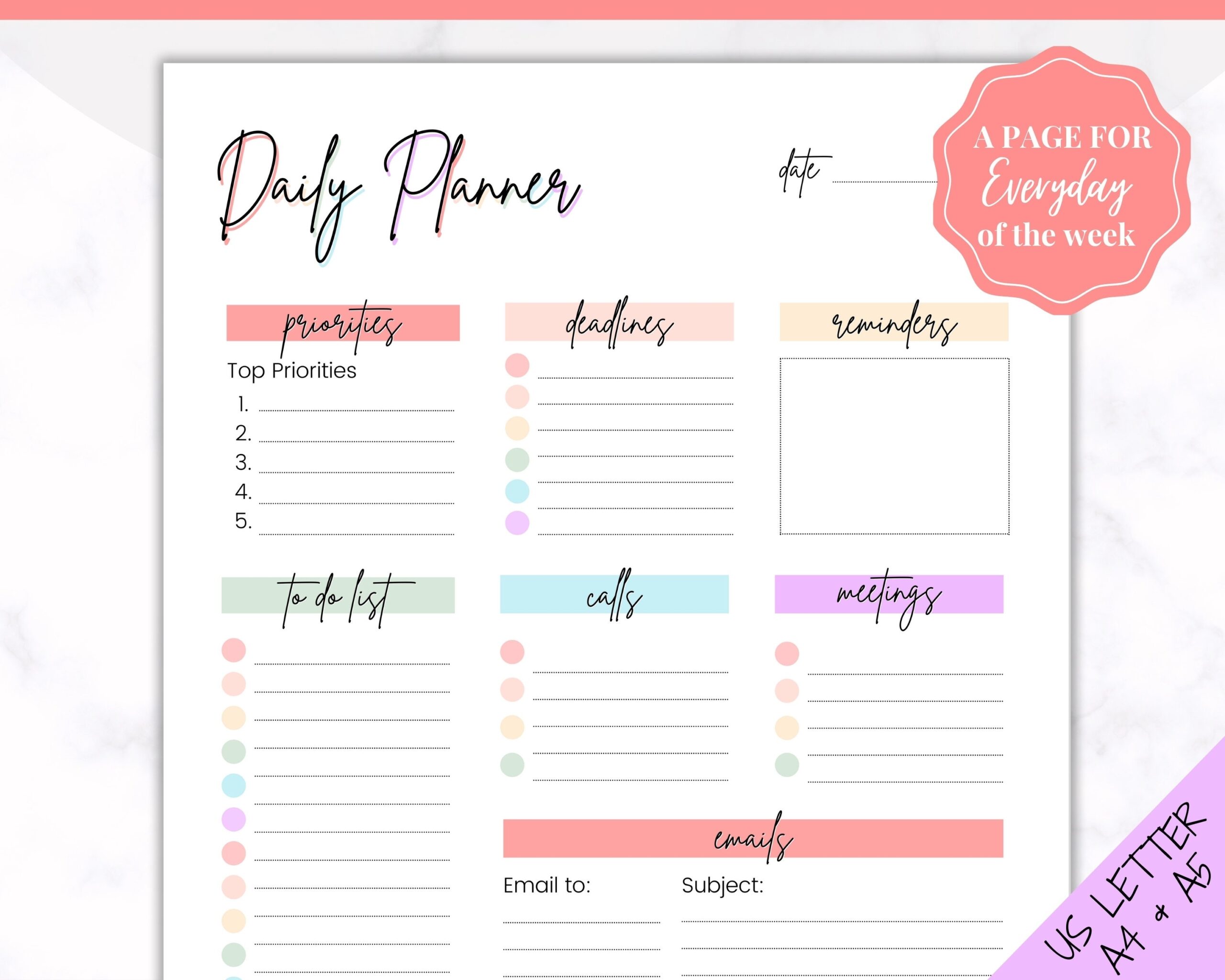 DAILY PLANNER PRINTABLE To Do List Printable Productivity Day Planner For Work Work Day Diary Insert Template Pdf Organize Etsy