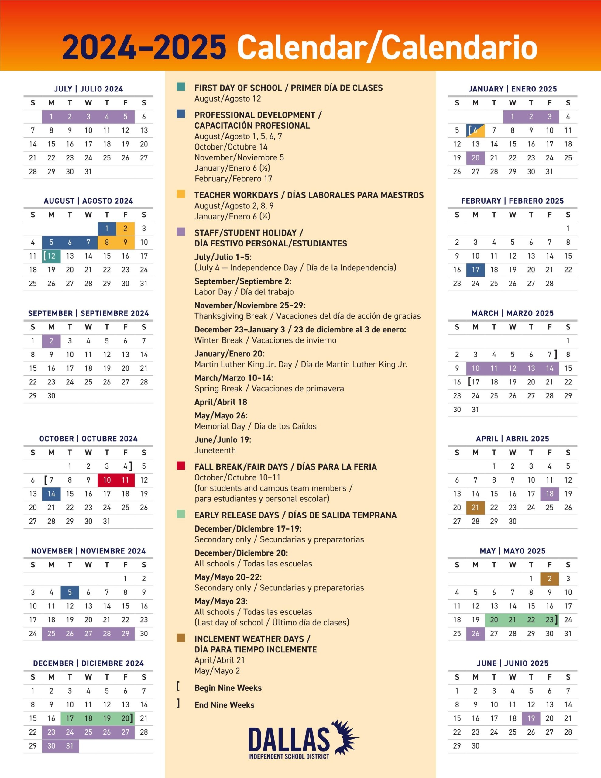 Dallas ISD School District Calendar 24 25 PDF EduCounty
