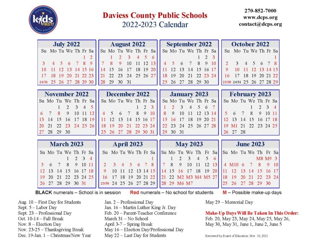 DCPS Approves 2022 23 Academic Calendar The Owensboro Times