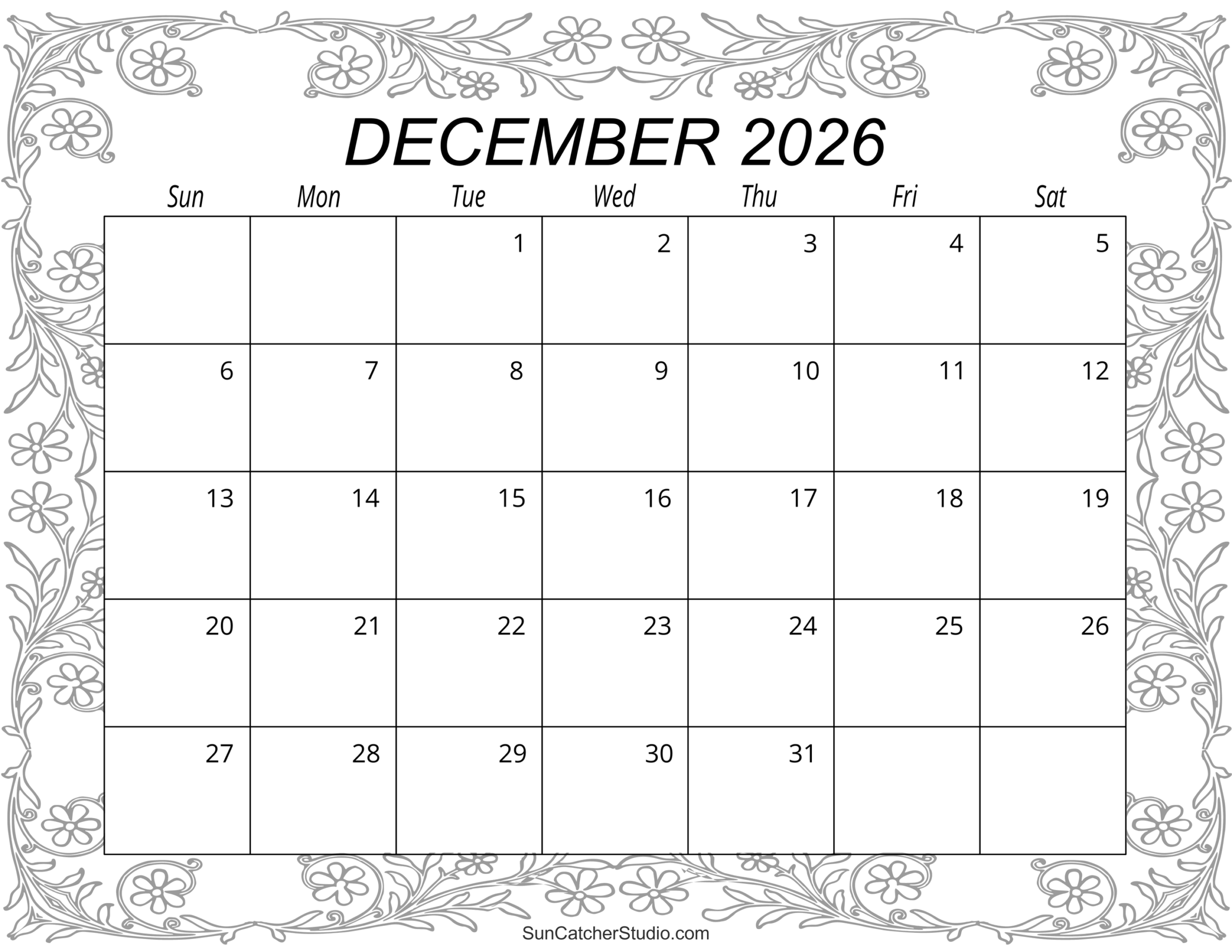 december 2026 calendar