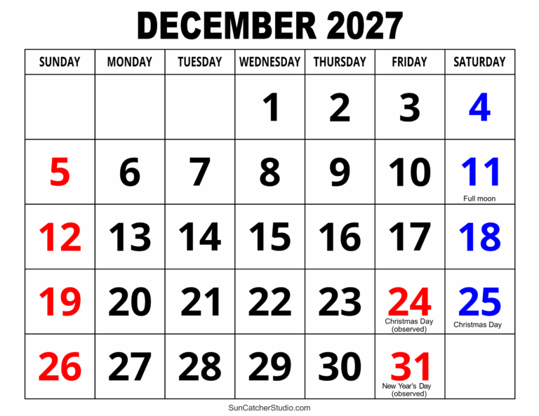 December 2027 Calendar Free Printable Free Printables Monograms Design Tools Patterns DIY Projects