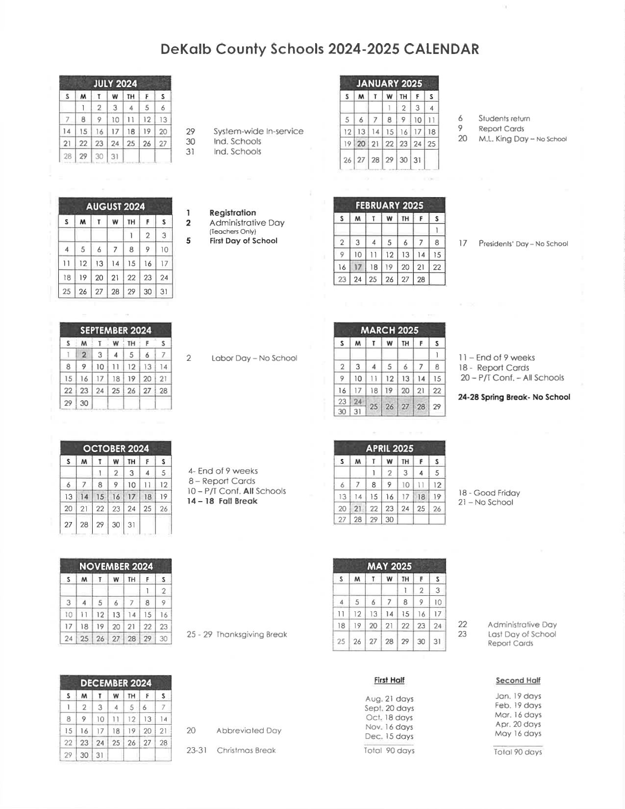 DeKalb County Schools Calendar 2024 2025 Academic Year 