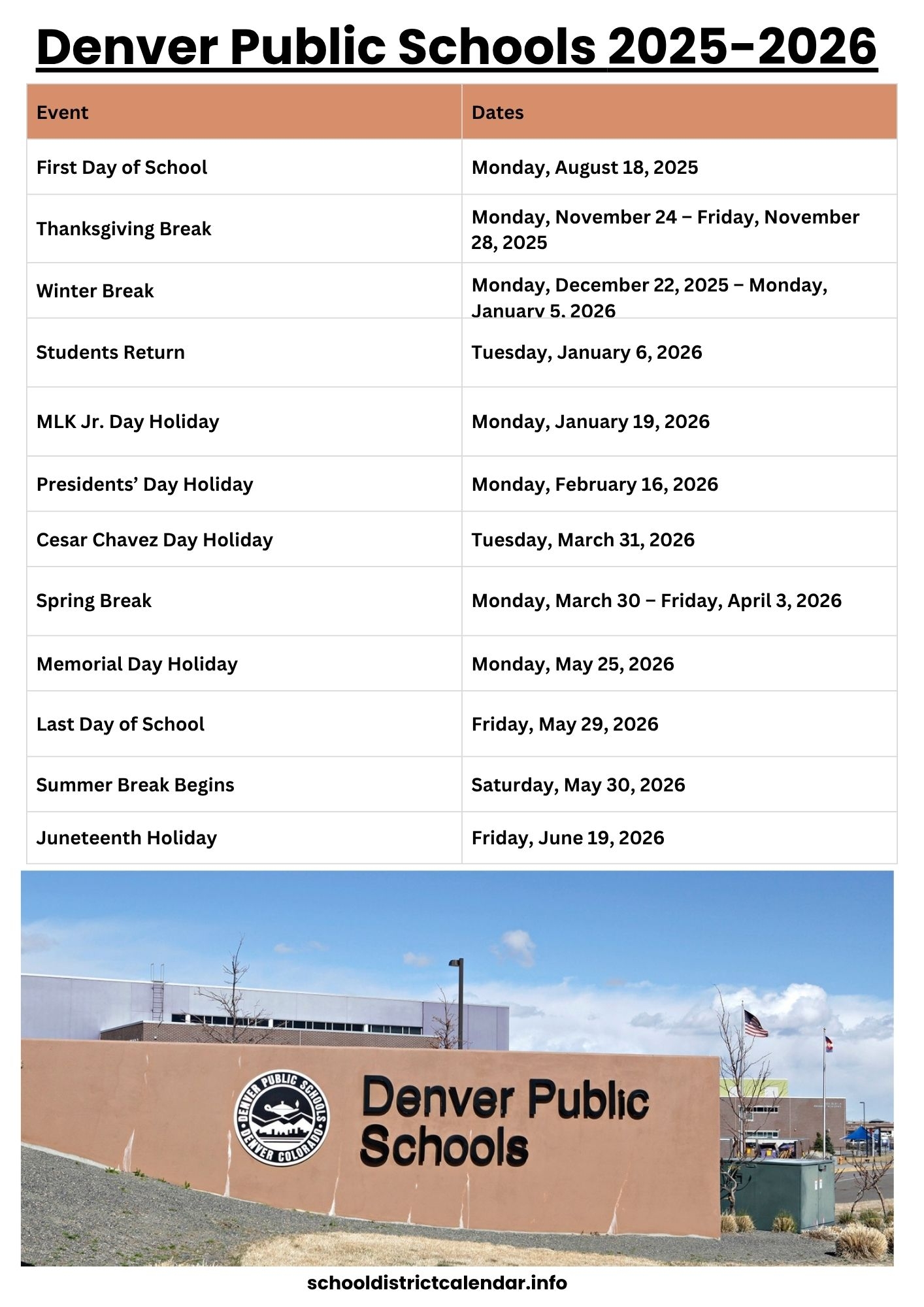 Denver Public Schools Calendar With Holidays 2025 2026