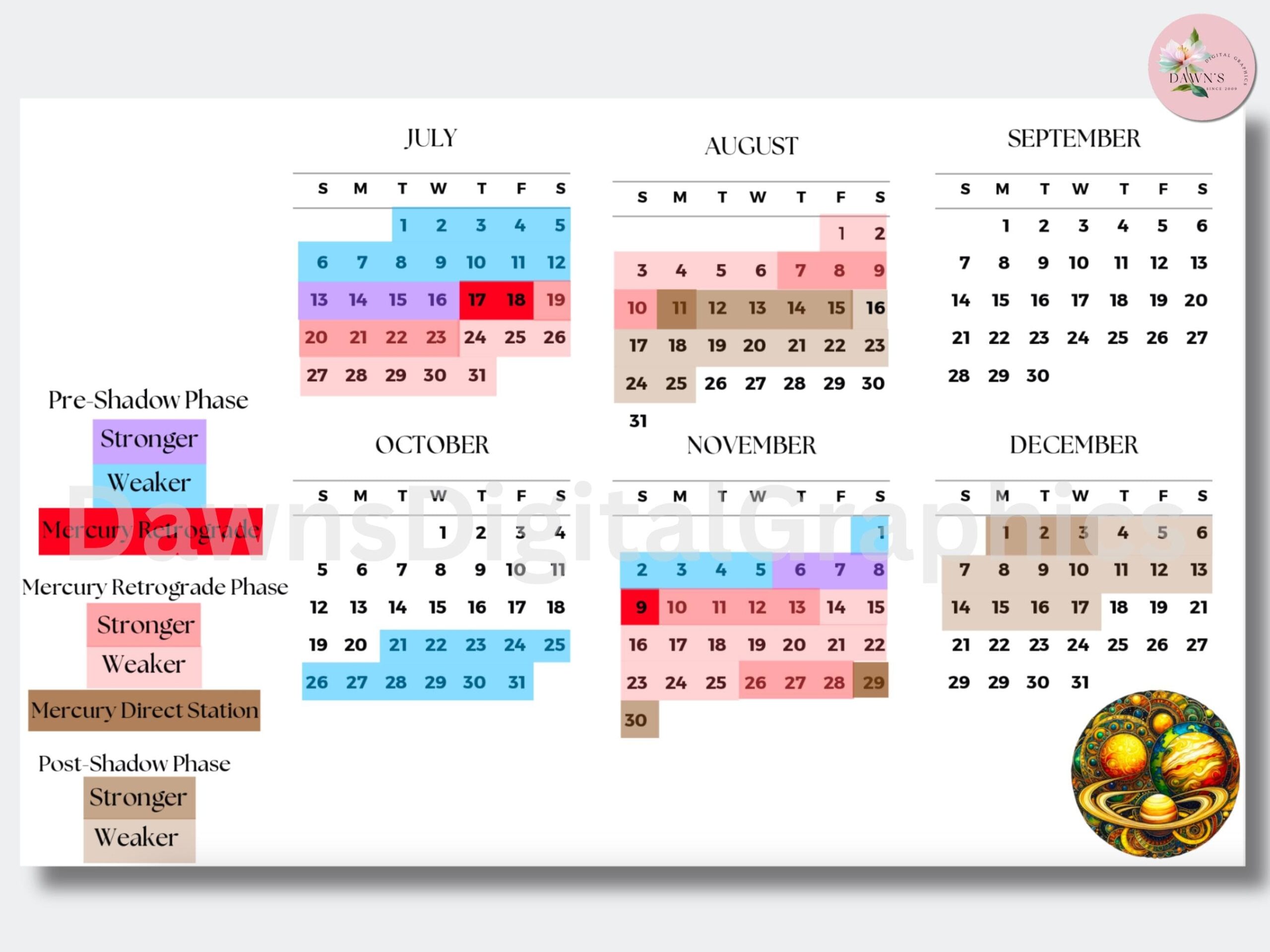 Digital 2025 Mercury Retrograde Calendar Yearly Calendar Color Key Schedule Downloadable Printable Planner PDF 8 5x11 CPMR 001 Etsy