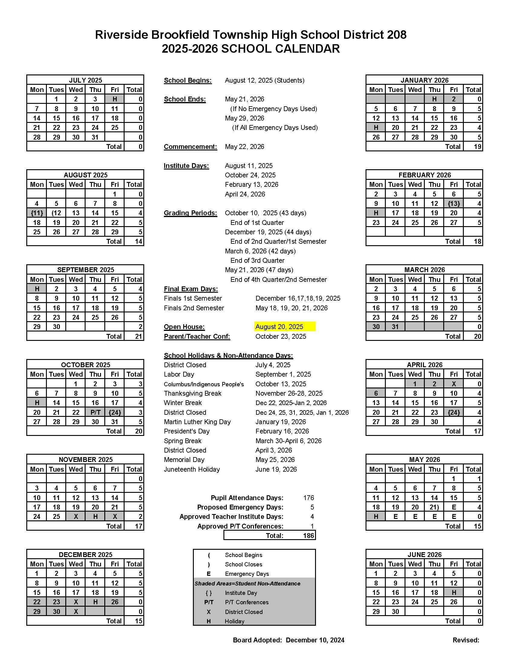 District Calendar District Riverside Brookfield High School